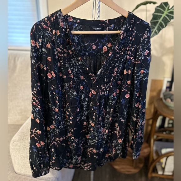 Lucky Brand Floral Blouse longsleeve peasant top large - Picture 1 of 5